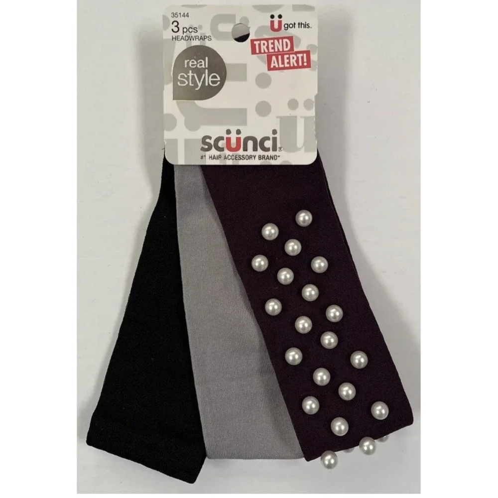 Headwraps Headbands‎ 3-pack Gorgeous Black W/ Ivory Pearls White & Gray Scunci